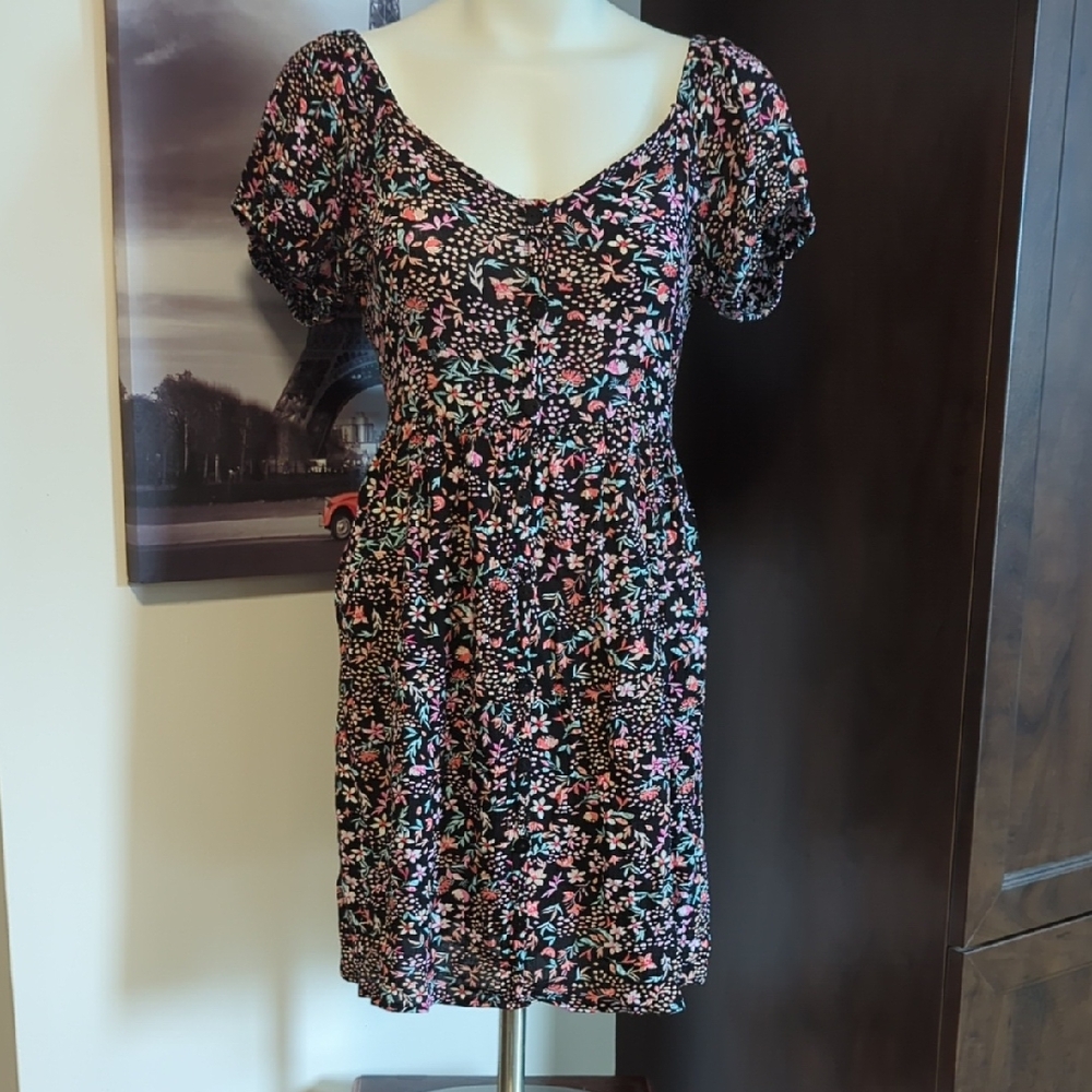 NOBO Black and Pink Floral Mini Dress